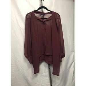 Allen B by Allen Schwartz Burgundy Sheer Bow Neck Blouse Women's Size M